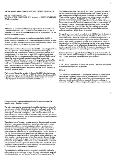 lyceum scandal|G.R. No. 101897. March 05, 1993 (Case Brief / Digest).